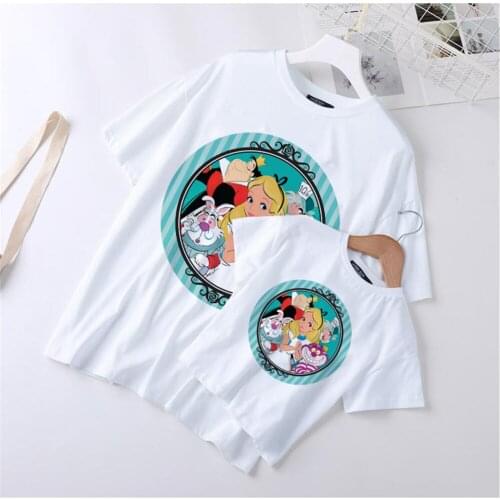 Graphic Tees For Girls Summer Short Sleeve Alice In Wonderland Mother Daughter Short Sleeve T-shirts Family Sister Matching Tops