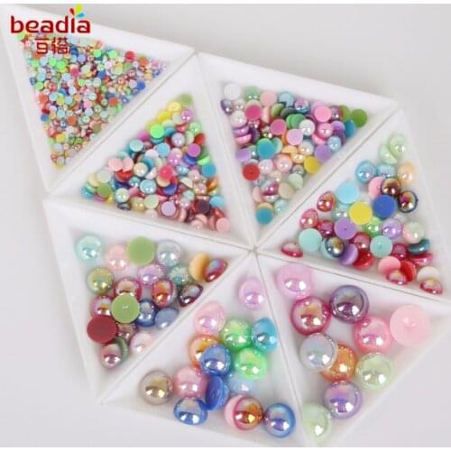 Mixed color ABS Colors Imitation Pearl Half Round Flat back For DIY Craft Jewelry Making