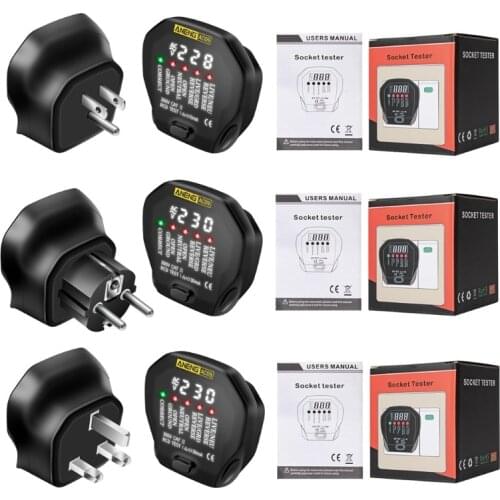 J6PC AC09 Digital Socket Outlet Tester Voltage Test Socket Detector Electric Circuit Breaker Finder Ground Line Phase Check