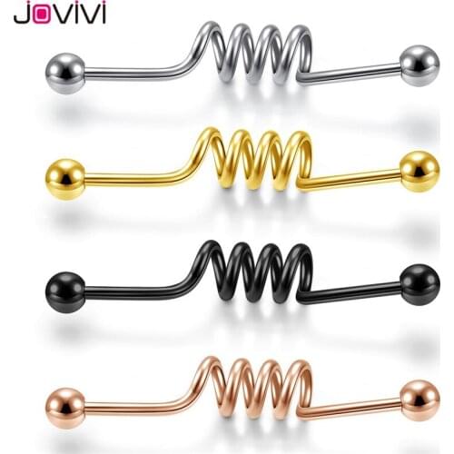 Jovivi New Stainless Steel Industrial Barbell Studs Ears Jewelry 5mm Ball Bar Barbell Long Ear Studs Body Piercing Jewellery 14G