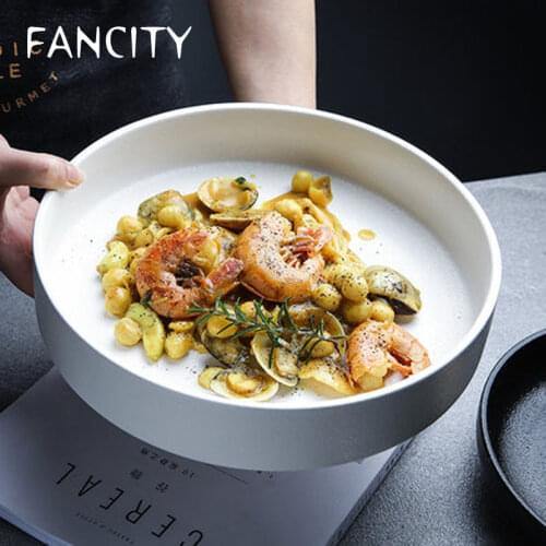 FANCITY Simple European-style ceramic western plate round deep dish dish soup plate fish plate dessert bowl salad dessert plate