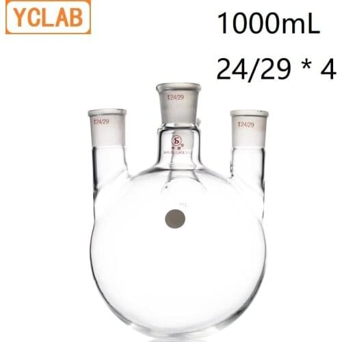 YCLAB 1000mL 24/29 * 4 Distillation Flask 1L Straight Shape with Four Necks Standard Ground Mouths Distilling