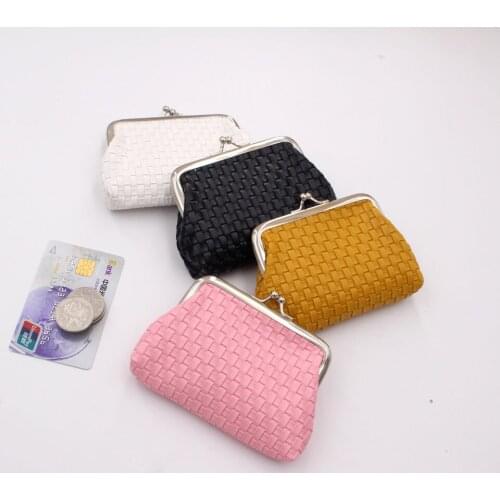 4inch Womens Short Wallet PU Surface Woven Solid Card Holder Lady Mini Buckle Coin Purse Clutch Bag For Women Girl Handbag New