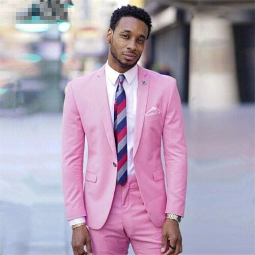 Pink Men Suit 2 Pieces Groom Wedding Tuxedos One Button Best Man Suits Peaked Lapel Slim Fit Prom Party Blazer Jacket(jacket+pan