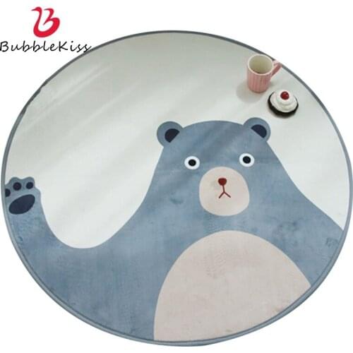 Bubble Kiss Cartoon Round Carpet Cute Bear Pattern Rugs Home Thicken Tent Cushion Washable Floor Mats Anti Slip Decor Foot Pad