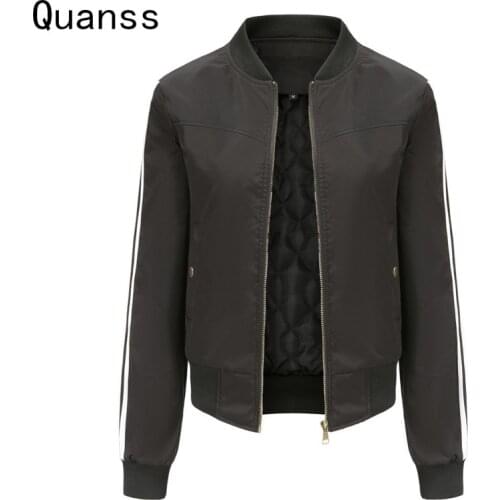 Quanss Bomber Jacket Women 2021 Fashion Spring Autumn Quilted Coats Female Casual Harajuku Baseball Jackets Long Sleeve Outwear