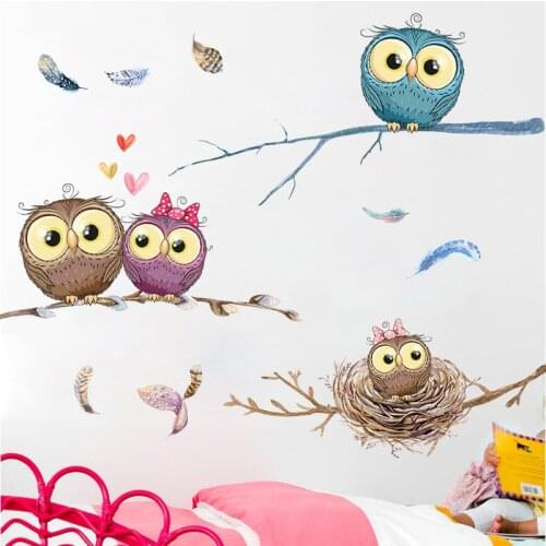 Cartoon owl baby in the tree Wall Sticker Home Decor bedroom for kids room Baby room Background Mural art Decals poster stickers