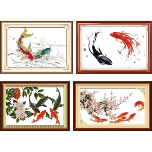Joy Sunday Cross Stitch Kit Stamped Playing Carps Pattern 14CT 11CT Print Canvas Thread home Decor Counted Embroidery Needlework
