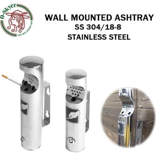 OSKYER wall mounted ashtray stainless steel cylinder ashtray outdoor public cigarette ash bin smokeless stainless steel lockable