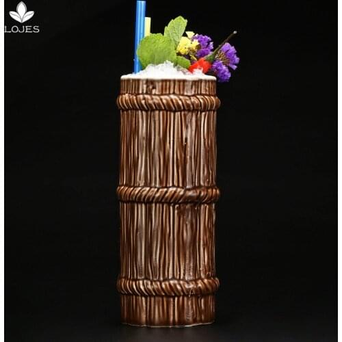New 470ml Hawaii Tiki Mugs Cocktail Cup Beer Beverage Mug Wine Mug Ceramic Bamboo Tiki Mug