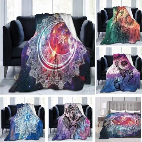 Mandala Coral Fleece Blanket Retro Bohemian Moon Sun Soft Fleece Nap Bed Blanket Home Sofa Throw Blankets Twin Bedspread Sheet