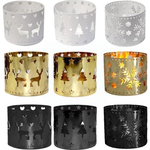 Christmas Candle Holder Iron Hollow Snowflake Tree Tealight Vintage Lantern Hanging Home Candlestick Deer N5F8