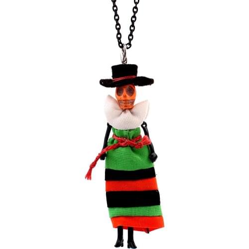 Trendy colored skirt Doll Necklace Dress Handmade Halloween Skull Doll Pendant News Alloy Girl Women Flower Fashion Jewelry
