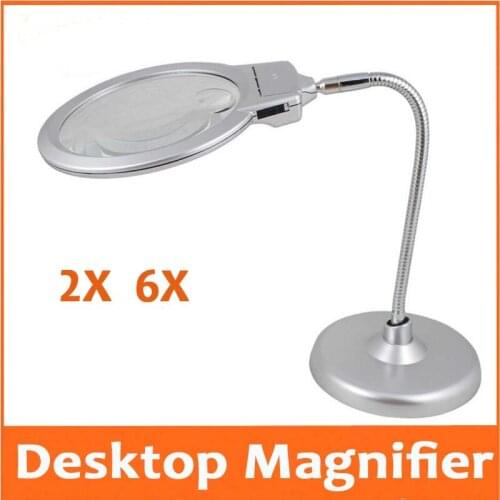 2X 6X Illuminated Reading Sewing Embroidery Magnifying Glass Desttop Table Magnifier for Watfch Cellphone Repair with LED Lamps