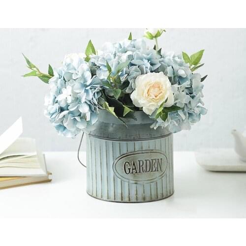 Vintage Rural Style Iron Handle Flower Garden Shabby Vase Pot Succulent Plants Bucket Planter Decor Flower Pot