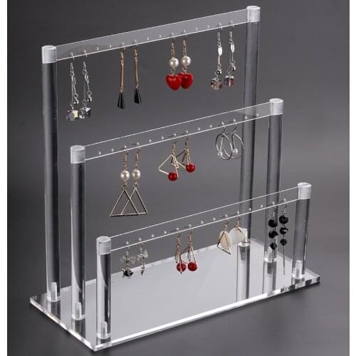 High Quality Acrylic 3 - layer Earring Display Shelf Jewelry Holder Earring Display Stand Necklace Hanging Showcase Removable