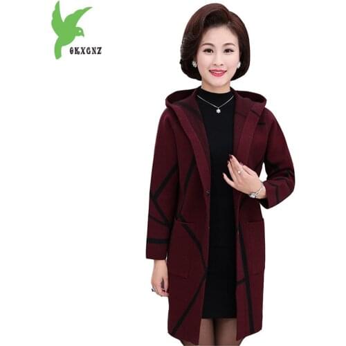 High Quality Autumn Women Knit Sweater New Middle aged Female Cardigan Jackets Plus size Thicker Mother Sweater Coats OKXGNZ1225