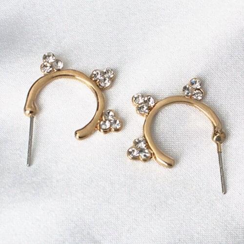 New Design Austrian Crystal Gold Color Sun Flower Earrings for Woman 2020 Popular Rhinestone Semicircle Curved Stud Earrings