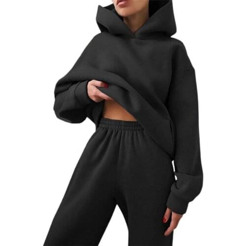 Women 2 Piece Set Jogging Suit Tracksuit Long Sleeve Sweatshirt Warm Women Solid Color Hoodie Pants Outfit for Autumn