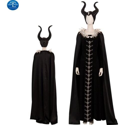 Movie Maleficent Cosplay Costume Mistress of Evil Black Dress Dark Witch Angelina Jolie Party Halloween Costume Custome Made