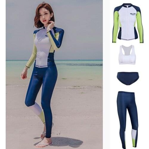 Womens 4pcs UPF 50+ Rash Guard Long Sleeve, UV Sun Proctection Water Swim Shirts, Surf Swimwear Swimsuit Top Bottom Tracksuit