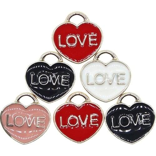 10pcs/lot 14mm Cute Heart Lock Enamel L O V E you Letter Charms for DIY Earring Necklace Girls Jewelry Handmade Findings XL1003