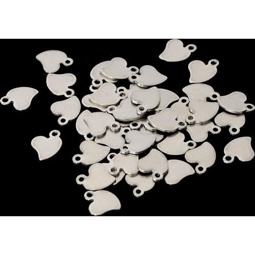 100pcs/Lot Stainless Steel Heart Shaped Small Charms Pendants for DIY Jewelry Making Necklace Bracelet 8*10mm