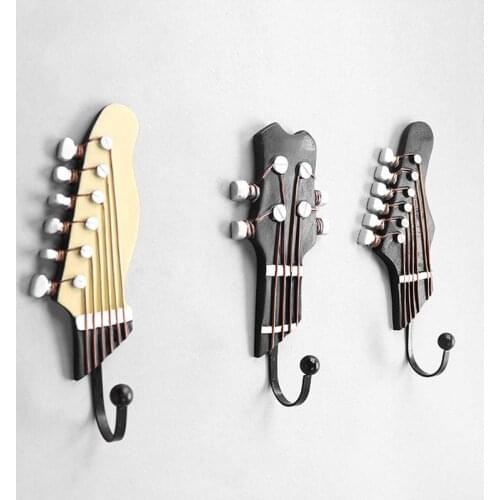 3 PCS/Set Guitar Heads Hook Wall Mounted for Watch Keys Sundries Bag Purse Hook Music Home Resin Clothes Hat Hanger Hook