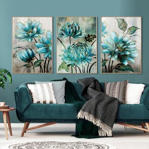 DIY 5D Diamond Painting Blue Flowers Golden Lace Full Square/Round Diamond Embroidery Plants Mosaic Decoration Home