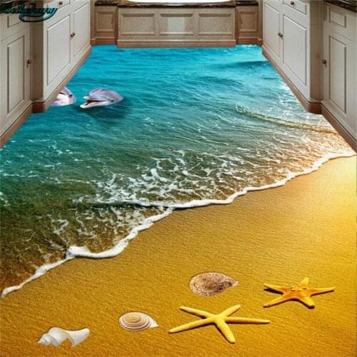 Beibehang Large custom beach wave beach starfish dolphin 3D floor painting decorative painting