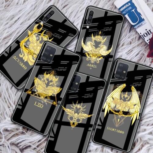 Tempered Glass Case For Samsung Galaxy A51 A50 A71 A70 A31 A21s A52 A40 A30 M51 M31 A91 Luxury Phone Cover Saint Seiya Logo Capa