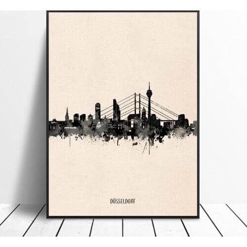 Dusseldorf City Black ink Abstract Canvas Painting Wall Art Pictures Prints Home Decor Wall Poster Decoration For Living Room