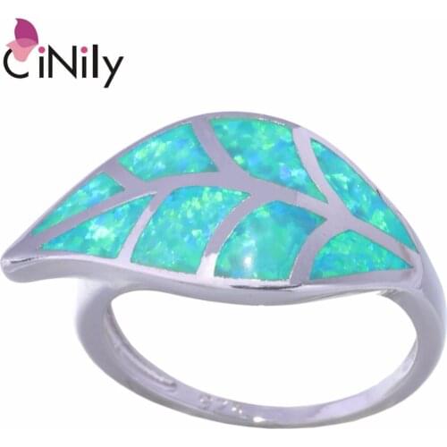 CiNily Created Green Fire Opal Silver Plated Wholesale Leaf for Women Jewelry New Year Gift Ring Size 7-9 OJ9319