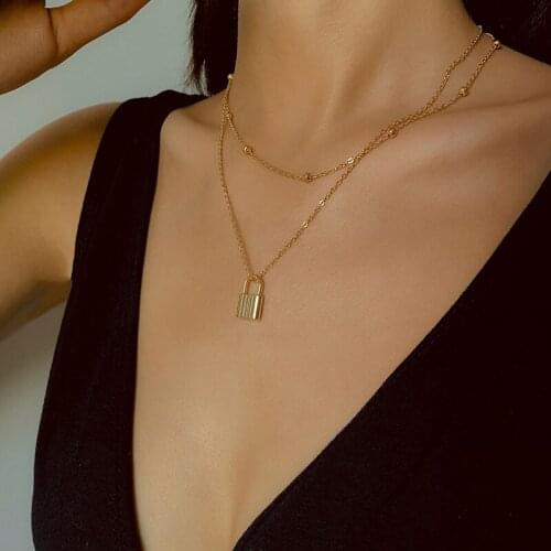 Geometric Trend Metal Chain Lock Head Ornaments Simple Ins Style Alloy Clavicle Chain Women European and American Style Jewelry