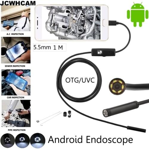 JCWHCAM 5.5mm Lens 1M Cable Android USB Endoscope Camera Flexible Snake USB Pipe Inspection Android Phone OTG Borescope Camera