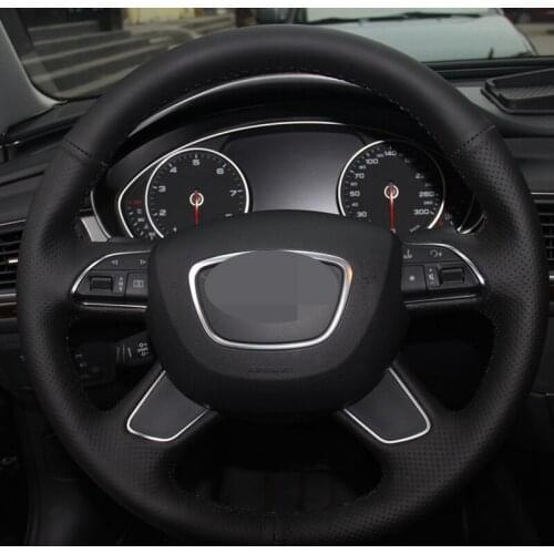 Black Soft Faux Leather Car Steering Wheel Cover for Audi A7 2012-2013 A4 (B8) 2013-2016 A8 A8 L 2011-2018 Allroad 2013-2014