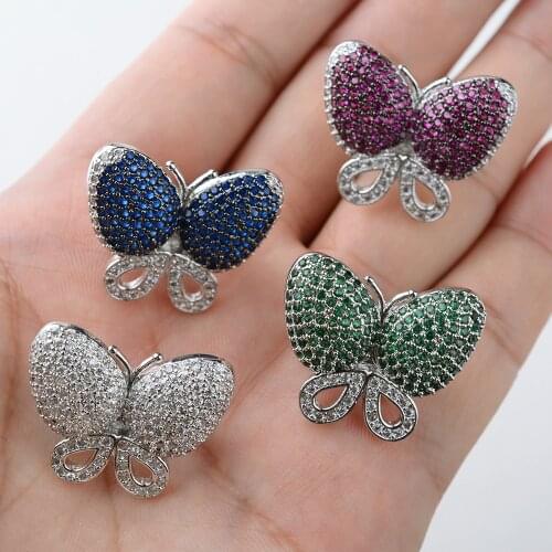 Cubic Zircon Micro pave butterfly fixed interlayer clasp clip double connector Pendant Jewelry DIY