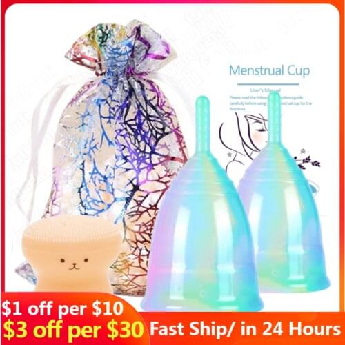 Medical Grade Silicone Menstrual Cup&Cleaning Brush Sterilizing Menstrual Disc for Women Menstruation period Collector Lady Cups
