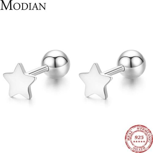 Modian Minimalism Stars Screw Stud Earrings 100% 925 Sterling Silver Charm Beads Tiny Earring For Women Girls Party Jewelry