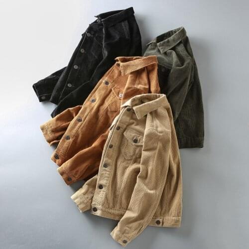 Plus size men fashion loose single breasted vintage cotton corduroy fabric casual jacket