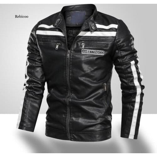 Mens High Quality Motorcycle Leather Jacket Winter Men Fashion Casual Biker Jacket Coat Male Stand Collar Warm PU Outwear