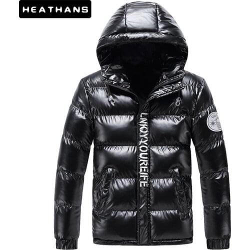 -20 Degree Puffer Jackets Mens Winter Letter Print Down Jacket Male Tops Bright Waterproof Padded Hooded Men Fluffy Bubble Coat