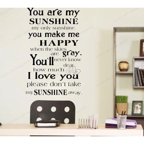You are my Sunshine Quote Wall Decal Home decor Kids Room Wall Sticker Art viny removable Wall Decal For Nursery Bedroom WU238