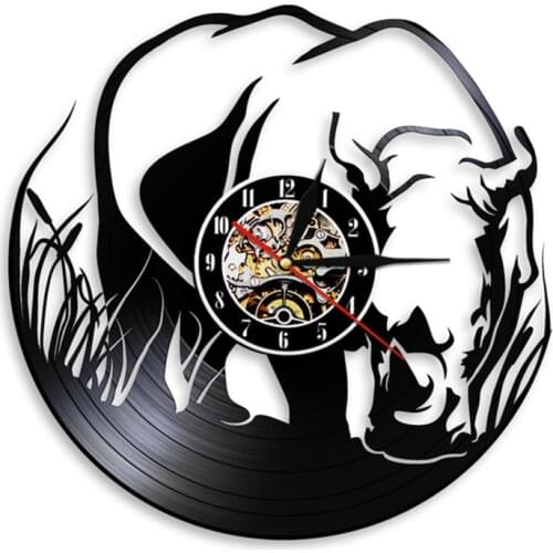 Rhinoceros Safari Nursery DAnimal Wall Watch Rhino Vinyl Record Wall Clock ecor Zoo Animal Wall Clock African Wildlife Jungle