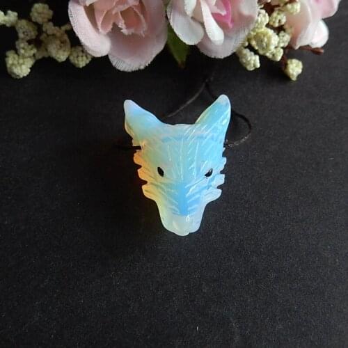 Natural Gemstone Carved Opalite Wolf Head diy necklace pendants,33x24x11mm,8.6g