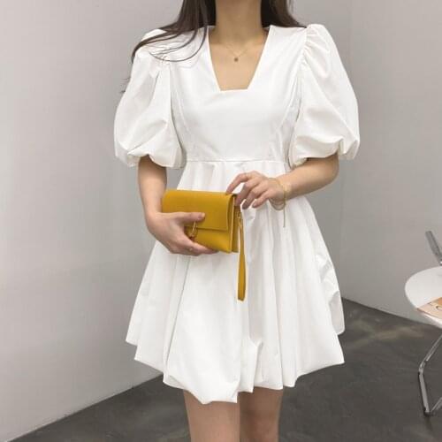Fashion Puff Sleeve Dress Womens Summer Sundress 2021 ZANZEA Casual Solid Mini Vestidos Female Square Neck Short Robe Femme 7