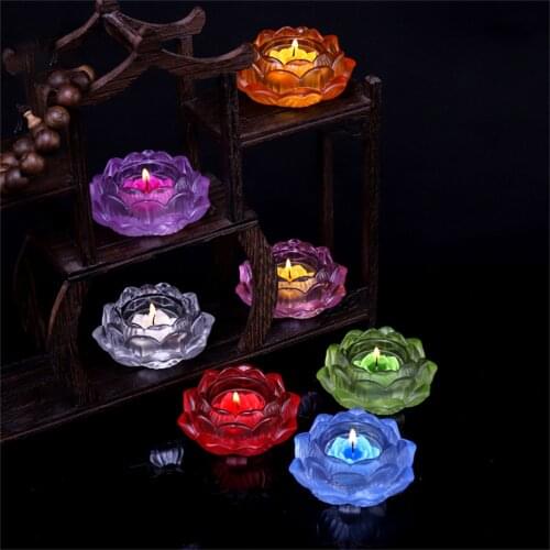 7 Colors Crystal Glass Flower Candle Tea Light Holder Buddhist Candlestick Home Living Room Blessing Candle Holder Подсвечник