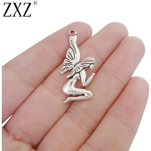 ZXZ 20pcs Goddess Nouveau Butterfly Fairy Charms Pendants Double Side for Necklace Jewelry Making Finding 34x15mm