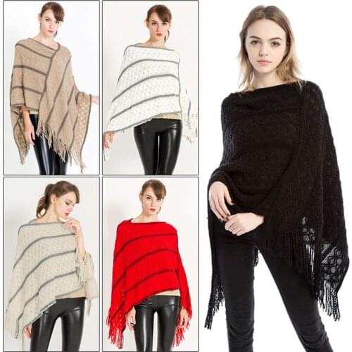 Febelle Women Winter Cashmere Scarf Batwing Cape Poncho Knit Top Double-coloured Diamond Cloak Sweater Coat Outwear