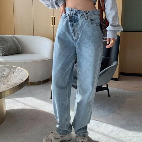 Wide Leg Boyfriend Denim Jeans for Women 2020 Mom Streetwear Femme Full Length Vintage High Waist Pants Ladies Blue Clothing